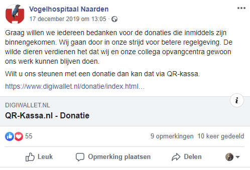 Facebookpagina Vogelhospitaal Naarden