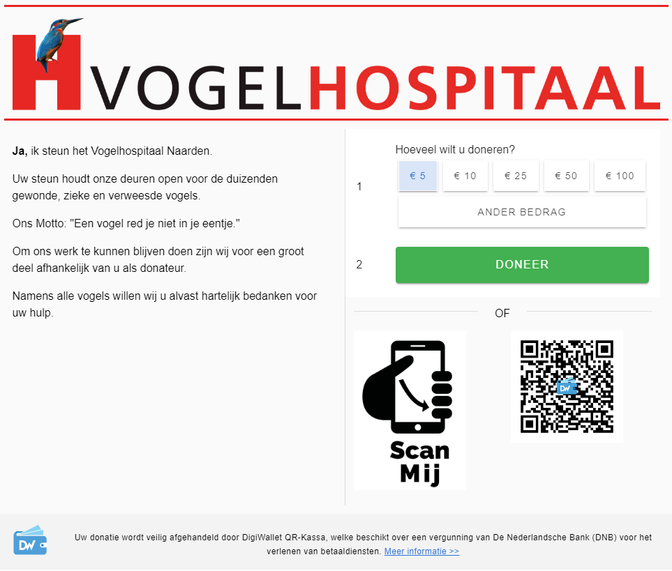 Donatiepagina Vogelhospitaal Naarden